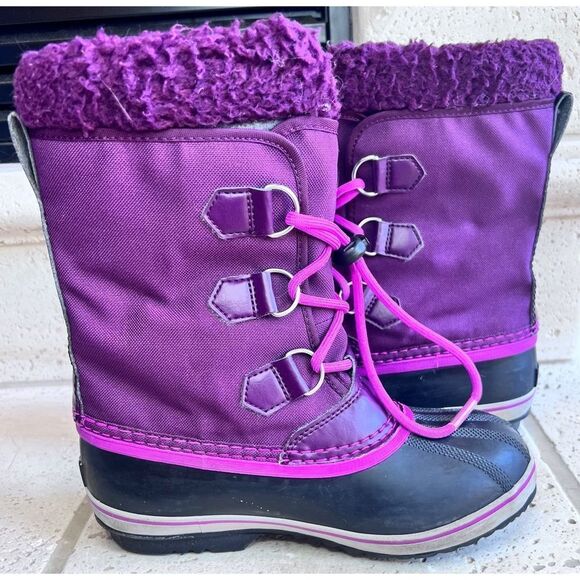 Sorel Youth Yoot PAC Nylon Boots Waterproof Purple Pink Colorblock Pattern Sz 4 - Picture 10 of 13